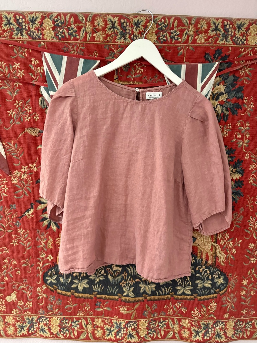 Velvet by Graham & Spencer Dusty Rose Linen-Blend Puff Sleeve Blouse